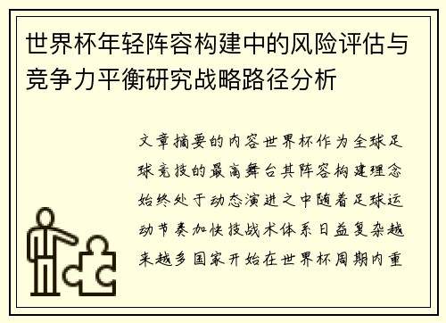 世界杯年轻阵容构建中的风险评估与竞争力平衡研究战略路径分析