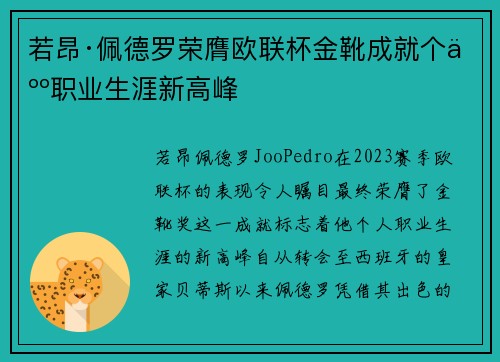 若昂·佩德罗荣膺欧联杯金靴成就个人职业生涯新高峰 若昂·佩德罗荣膺欧联杯金靴成就个人职业生涯新高峰
